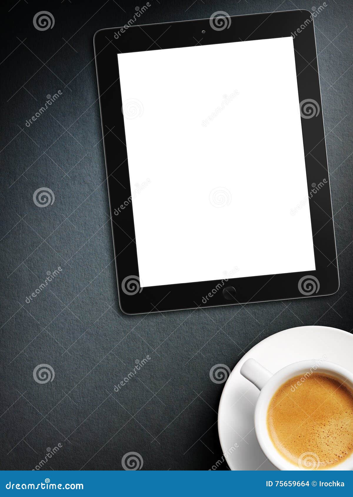 tablet white screen similar to ipad display and coffee