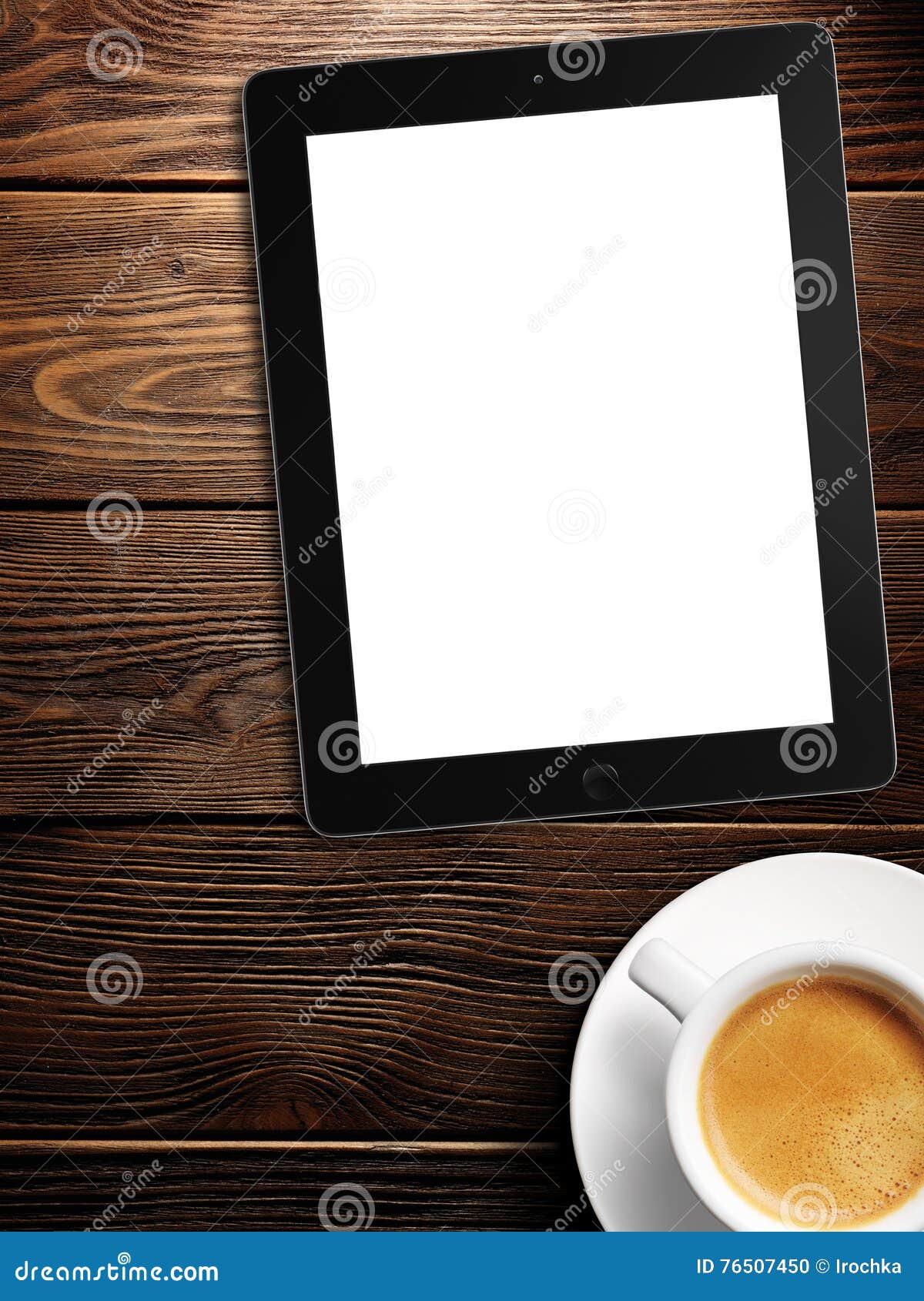 tablet white screen similar to ipad display and coffee