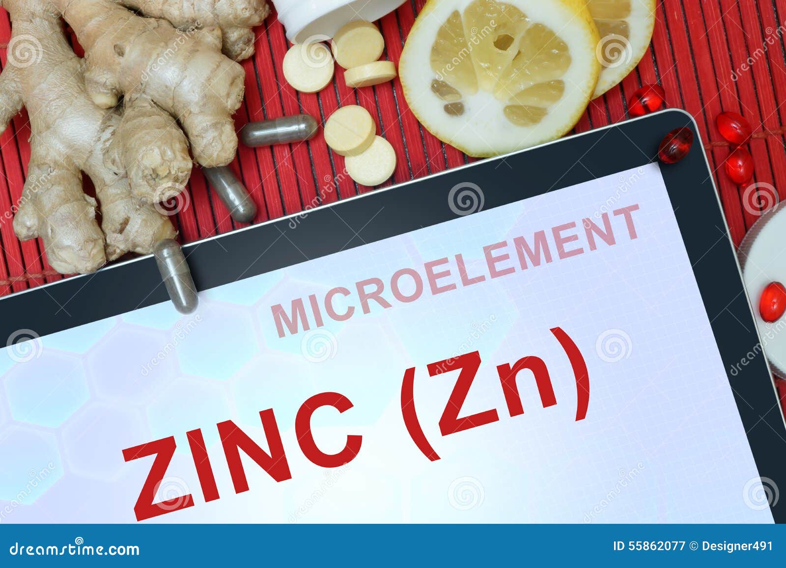 tablet with words zinc (zn).
