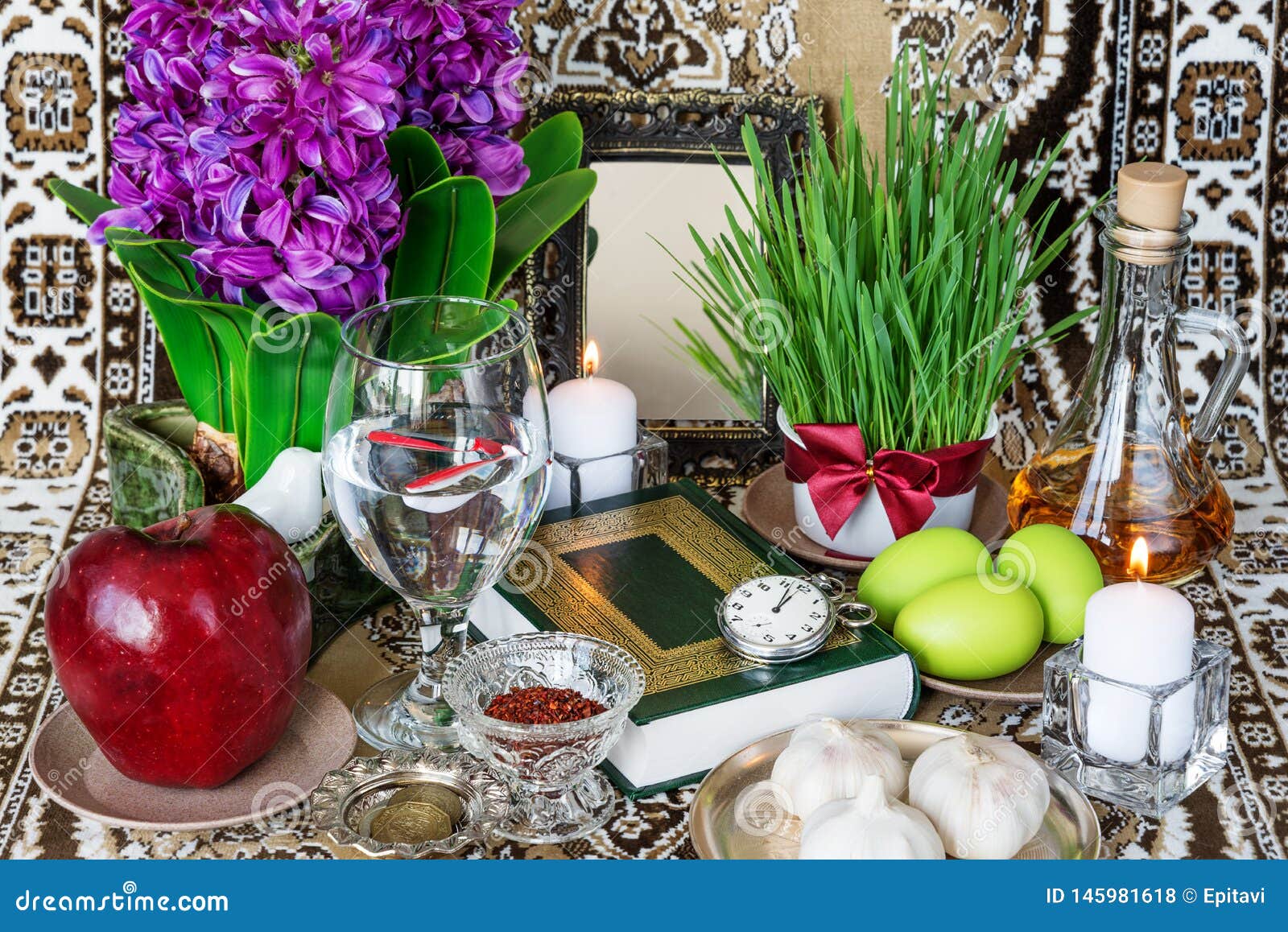 tabletop with haft-seen s for nowruz
