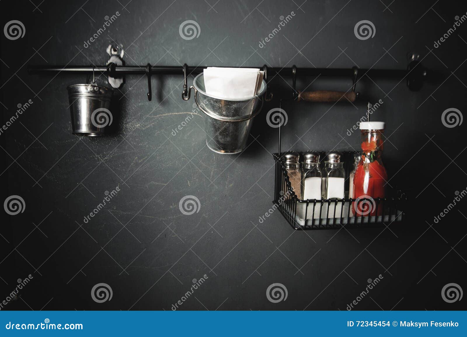 Tabletop Setup. Ketchup Salt and Pepper Shakers Stock Photo Image of