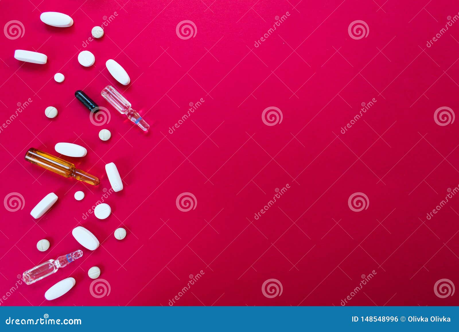 Tablets, Ampoules and Capsules. Medical Preparations on a Red