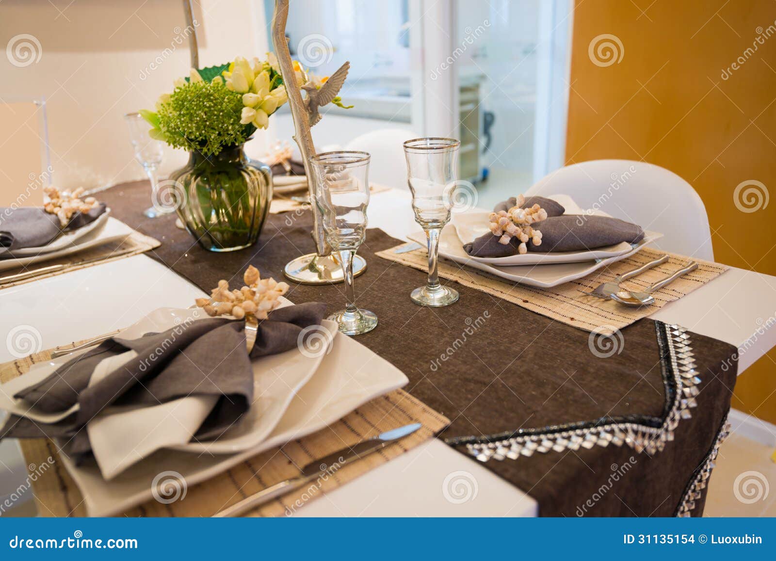 Tableware on dining table stock photo. Image of indoor 31135154