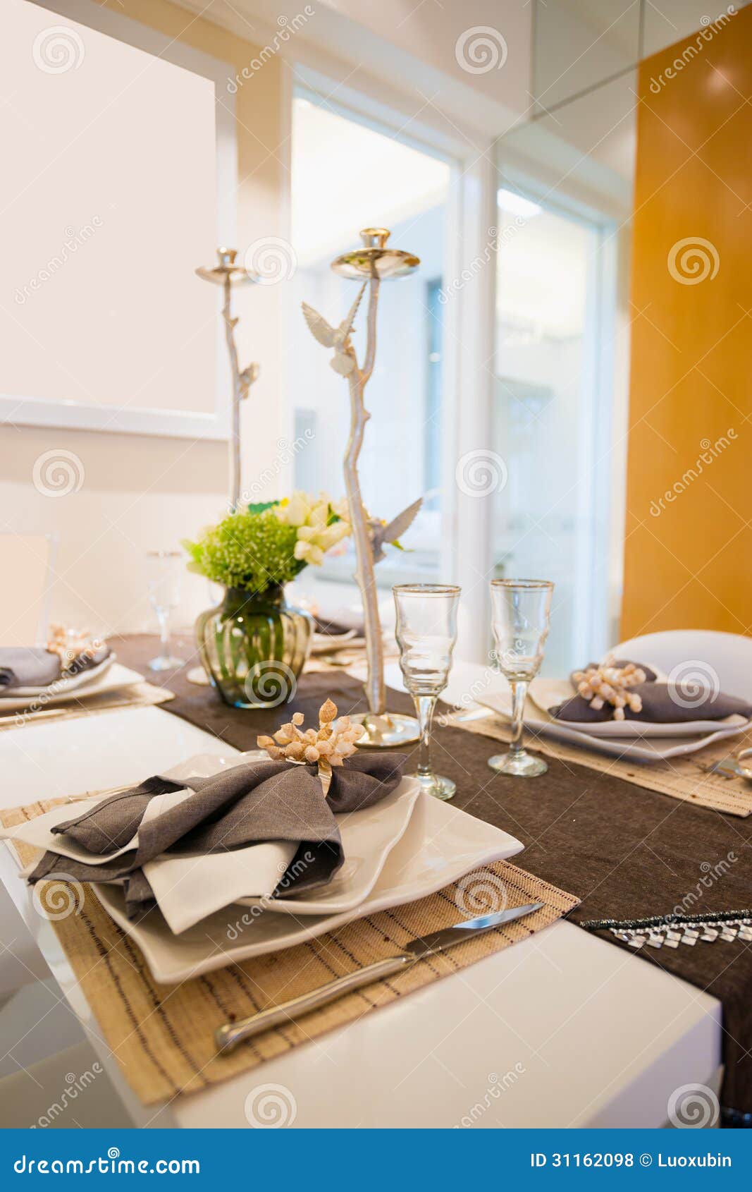 Tableware on dining table stock photo. Image of tablecloth 31162098