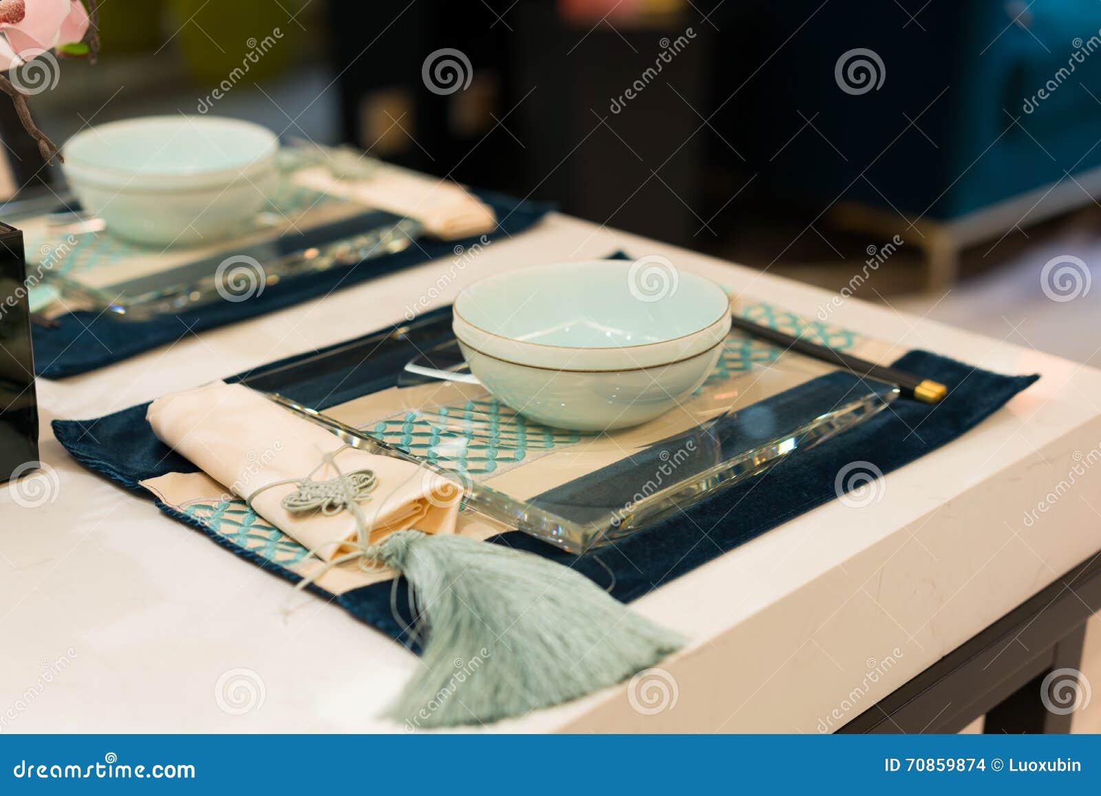 Tableware on dining table stock photo. Image of home 70859874