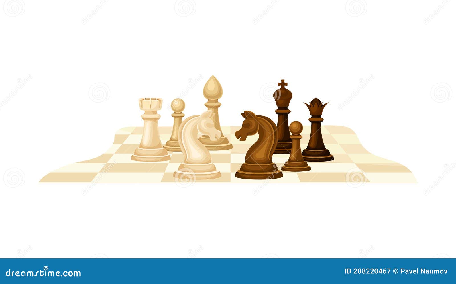 Xadrez com tabuleiro e relógio de xadrez em um fundo branco. renderização  3d