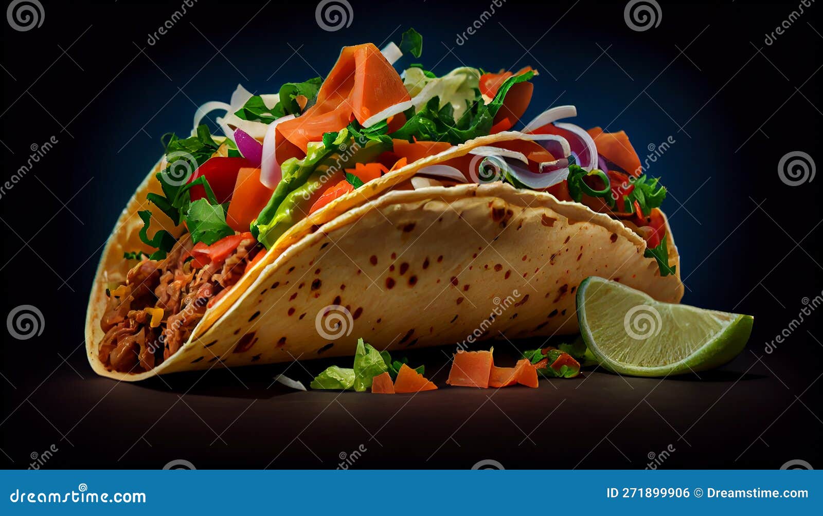 Taco with Beef, Tomato, and Cilantro ,generative AI Stock Photo Image