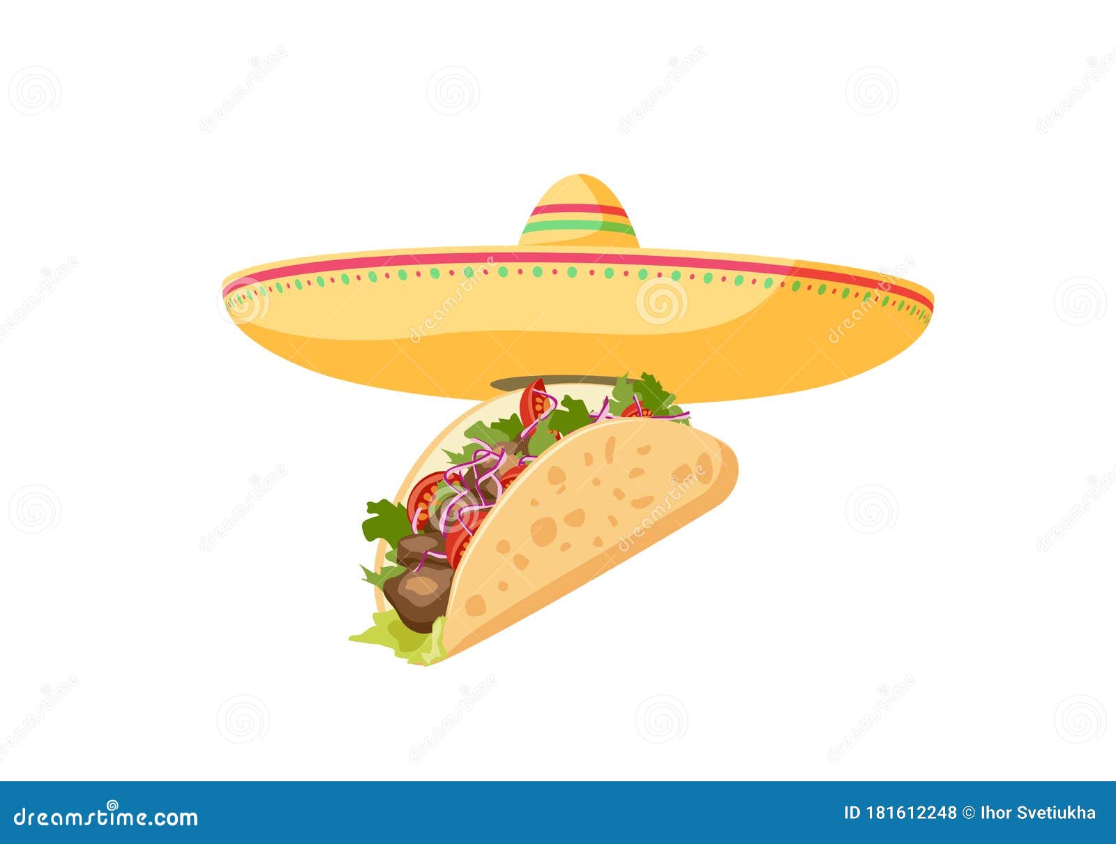 Taco De Comida Tradicional Mexicana. Cartel De Dibujos Animados Taco Y  Sombrero. Ilustración Vectorial Ilustración del Vector - Ilustración de  caliente, plano: 181612248