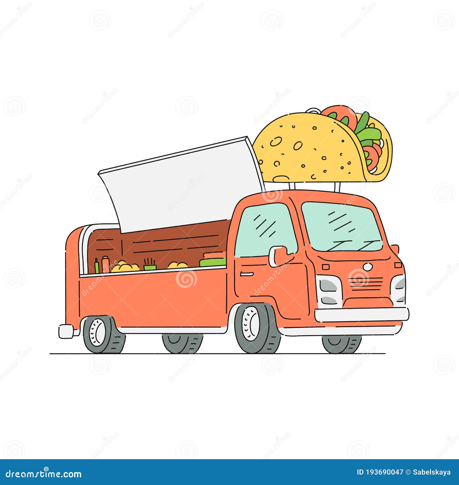 Taco Food Truck Orange Open And Empty Street Food Vendor