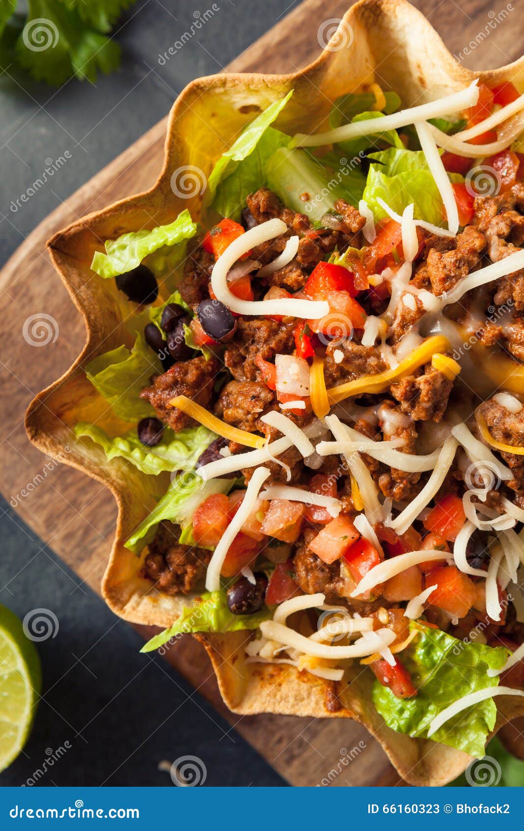 Taco Salad in a Tortilla Bowl Stock Image - Image of ingredients ...