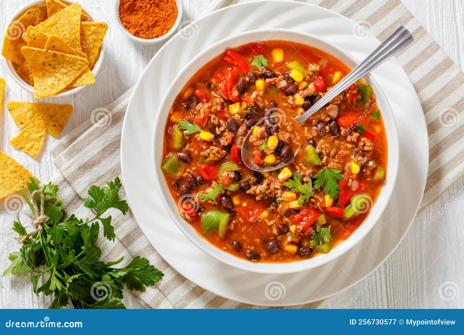 Taco Soup of Ground Beef, Corn, Beans and Veggies Stock Image Image
