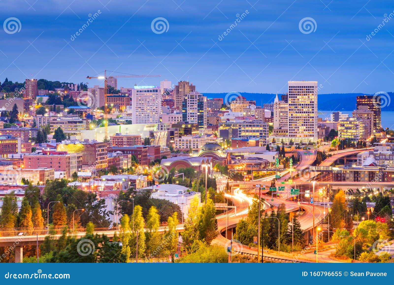 Tacoma, Washington, USA Skyline at Night Stock Image - Image of evening,  location: 160796655