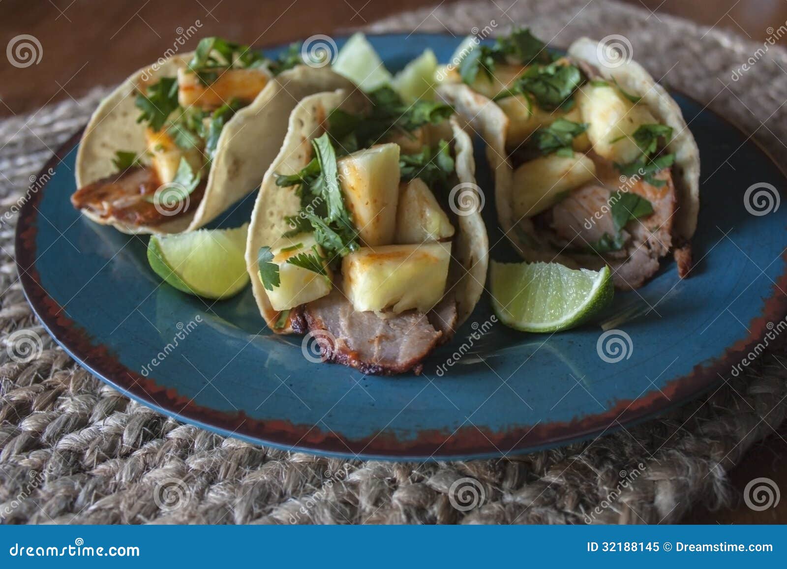 Tacos Al Pastor with Roasted Pork, Fresh Pineapple Stock Image Image