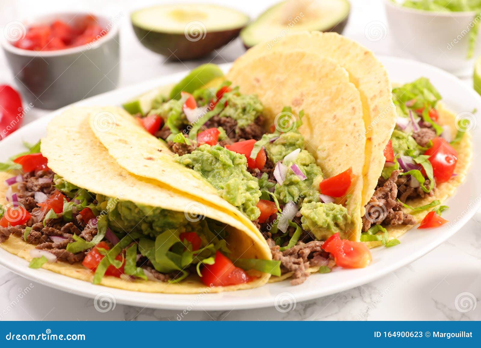 Tacos with beef, avocado stock image. Image of slice 164900623