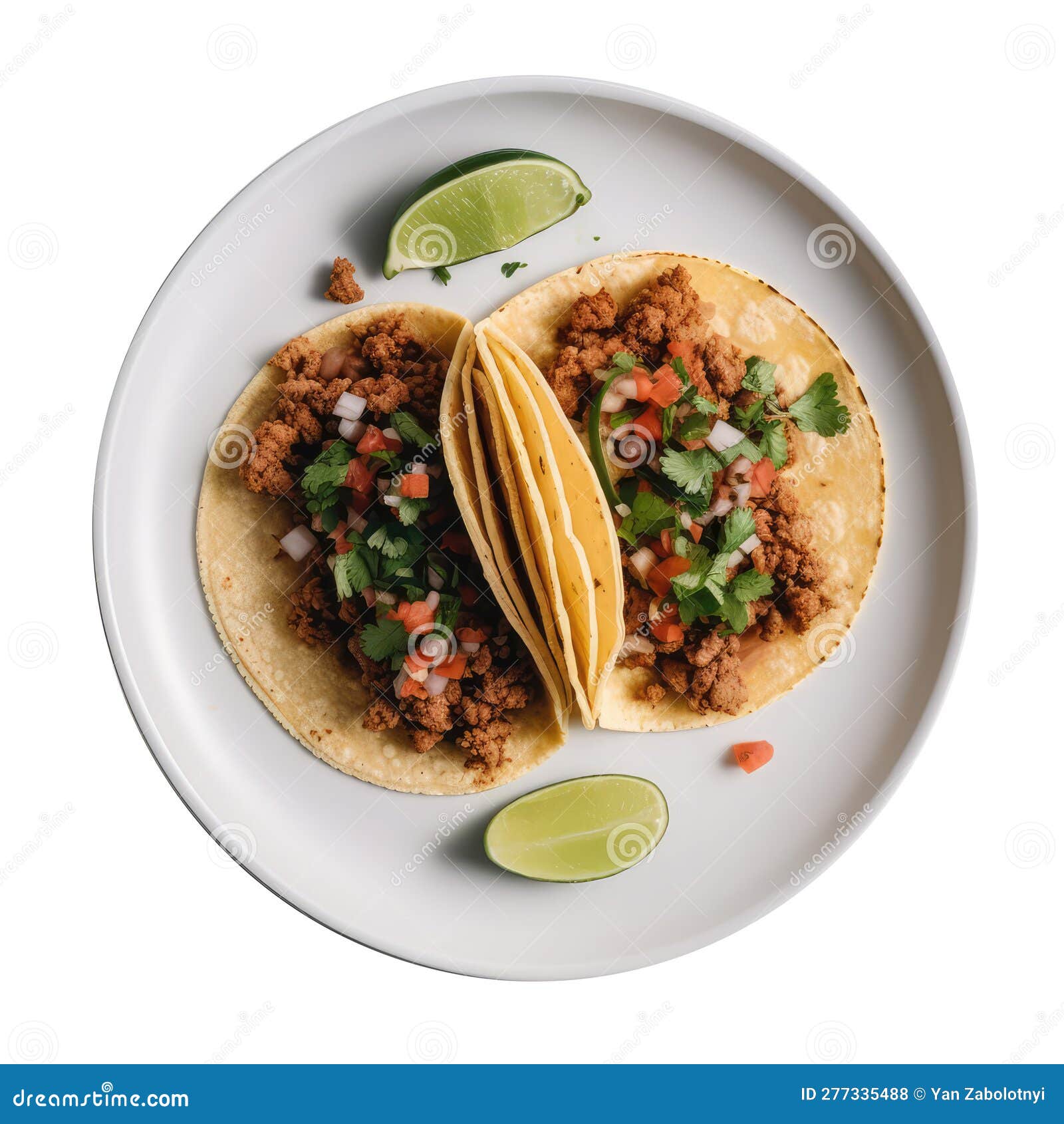 tacos de lengua on white smooth round plate on  transparent background mexican food. generative ai