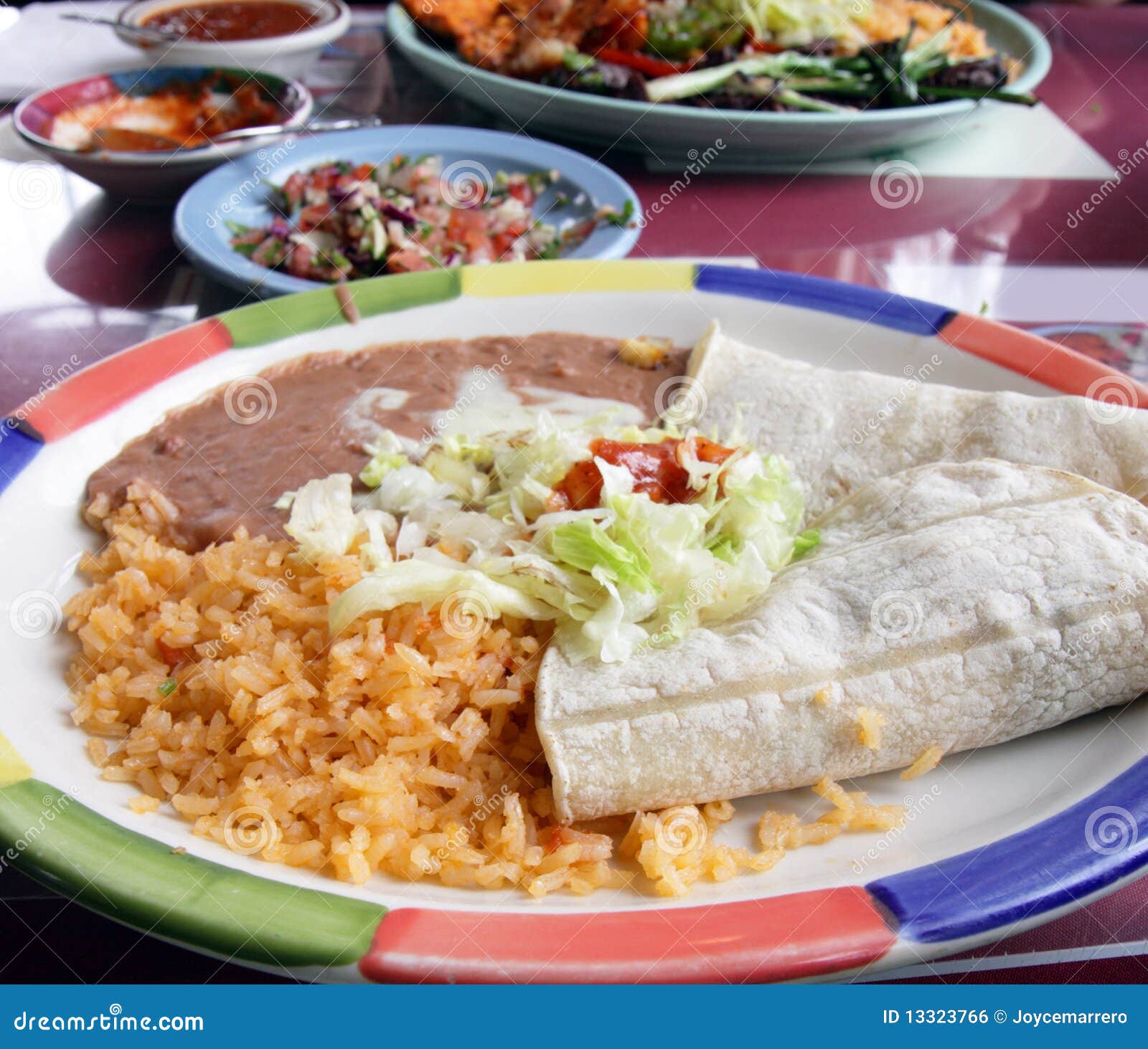 Tacos, Rice and Refried Beans Stock Photo Image of beans, dining
