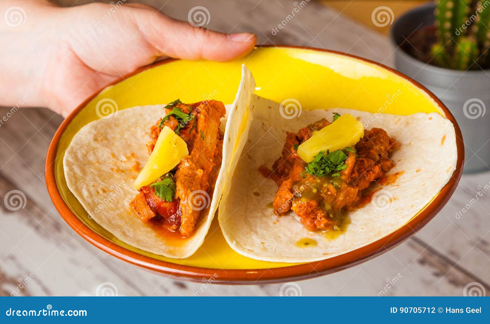 Tacos with Spicy Beef and Pineapple. Stock Photo Image of taco