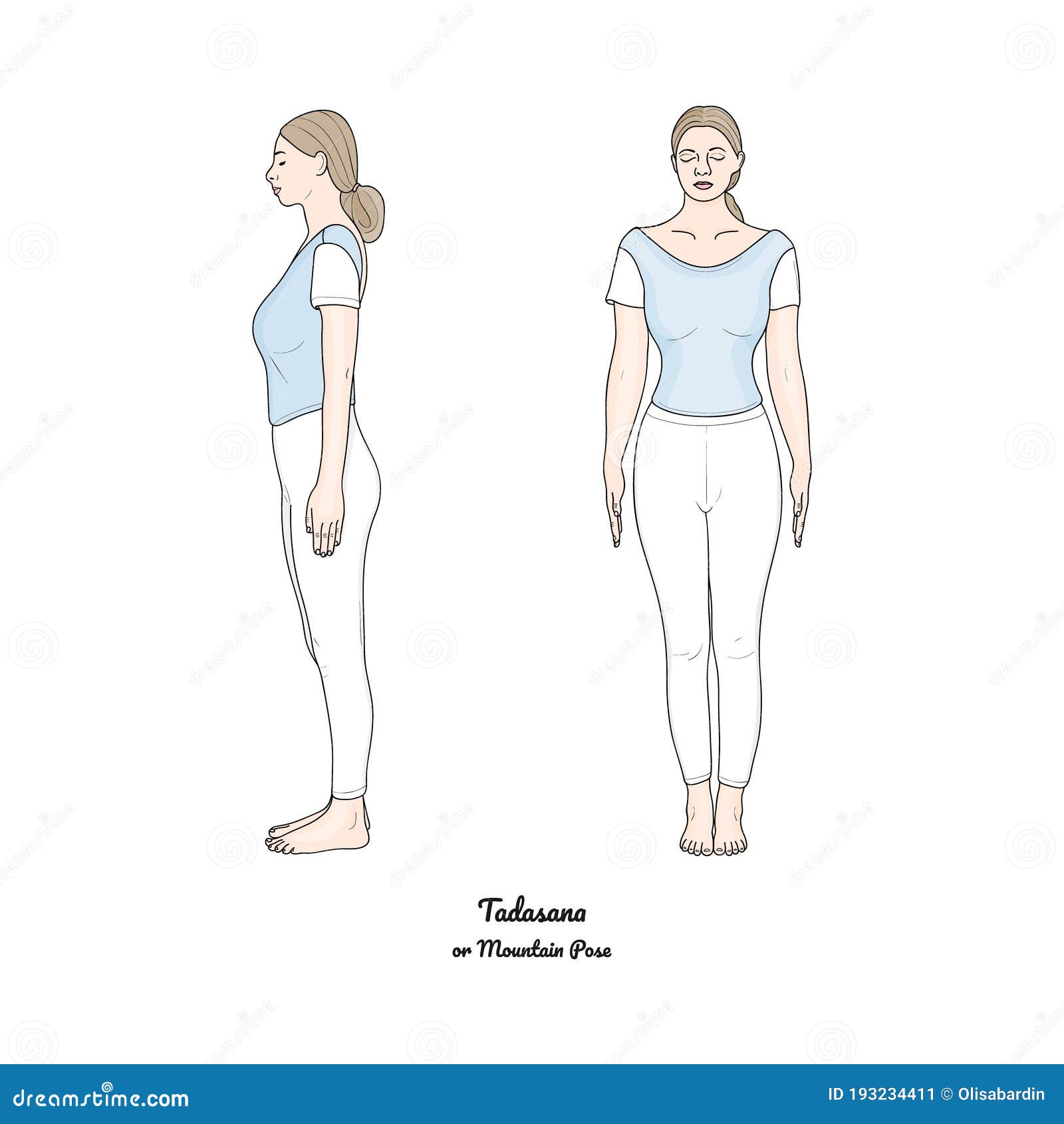 Tadasana or Mountain Pose. Front and Side View. Vector Stock Vector -  Illustration of hatha, posture: 193234411