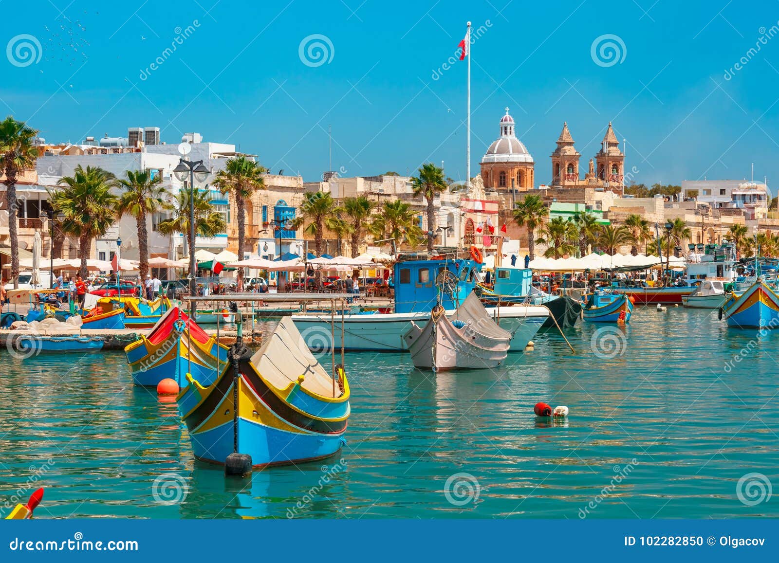 taditional eyed boats luzzu in marsaxlokk, malta