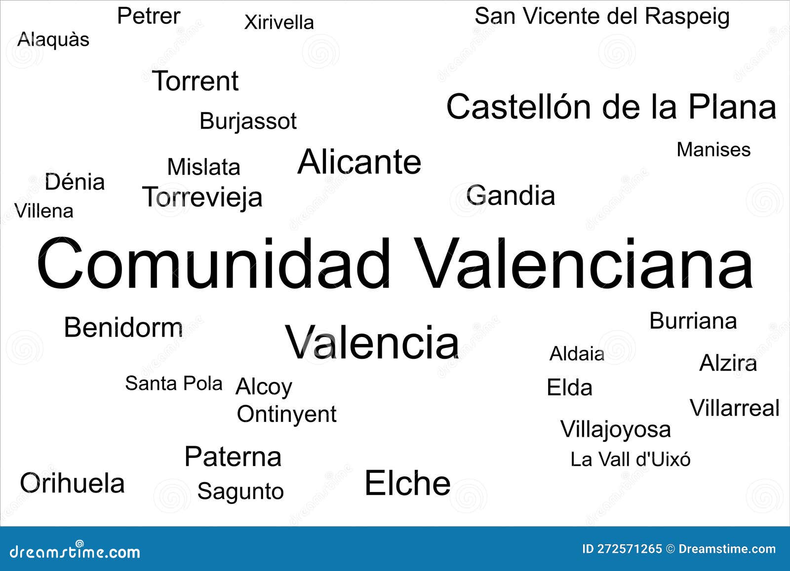 tag cloud of the biggest cities in comunidad valencia, spain.
