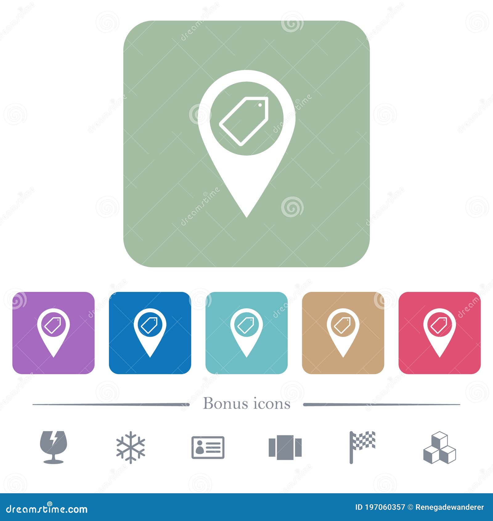 tagging gps map location flat icons on color rounded square backgrounds