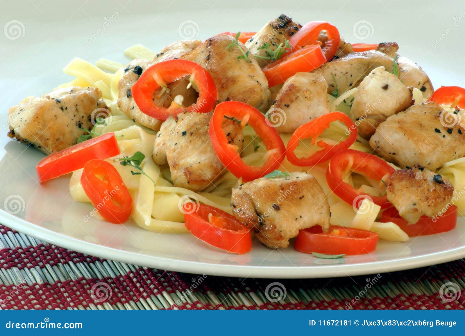 Tagliatelle with Chicken and Red Paprika Stock Image Image of