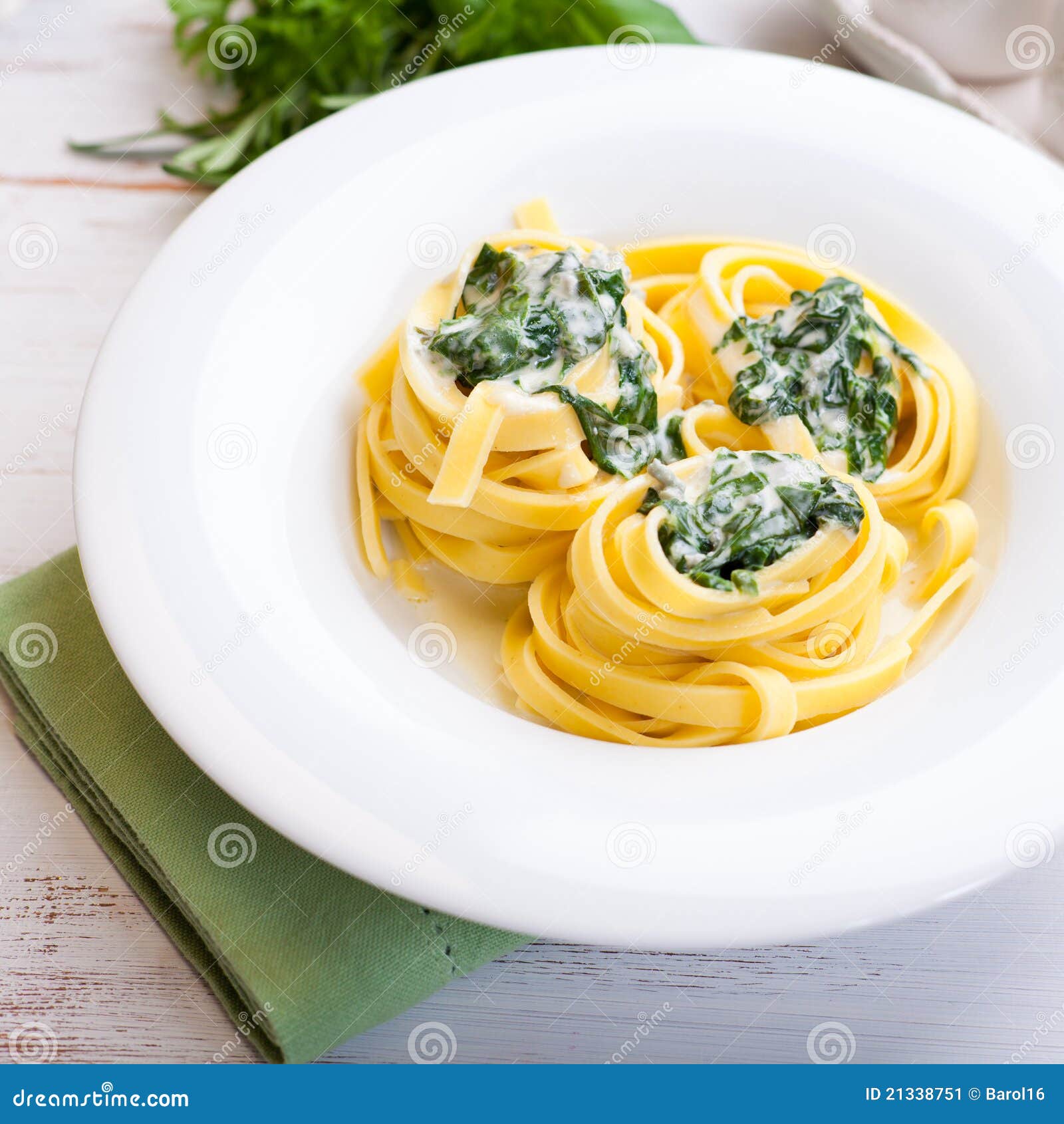 Tagliatelle Pasta with Blue Cheese Sauce and Spina Stock Image Image