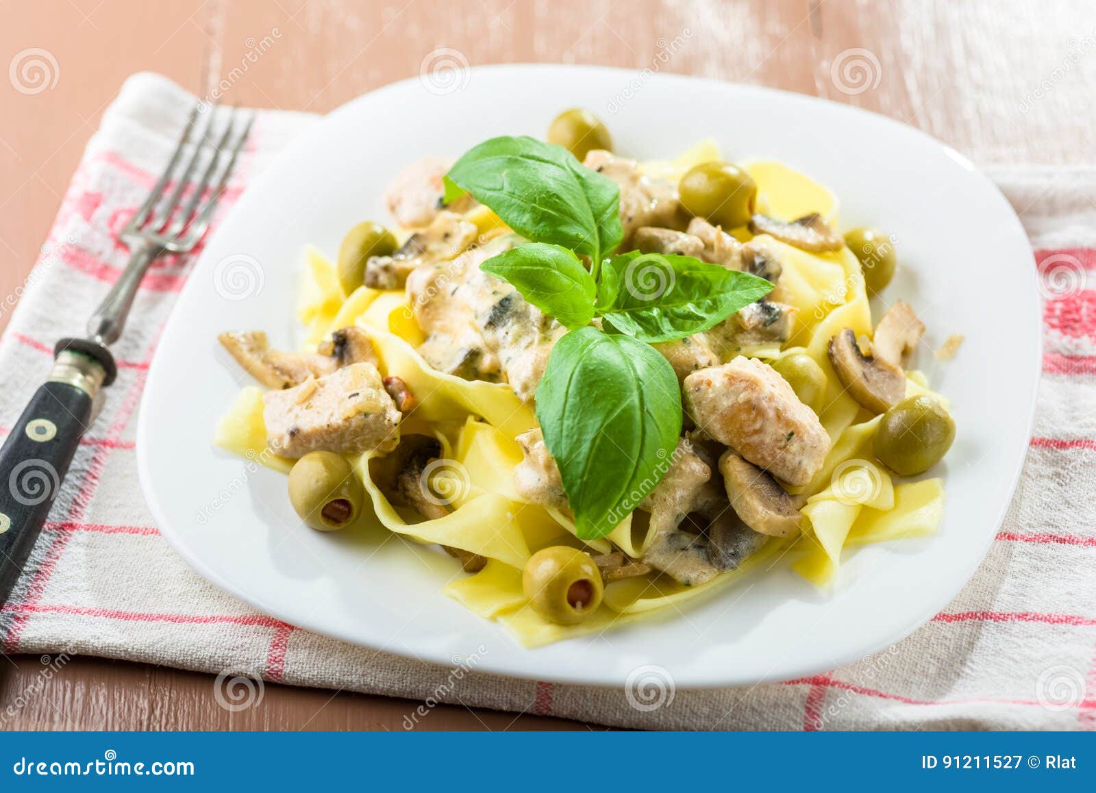 Tagliatelle Pasta with Chicken and Mushrooms Stock Image - Image of