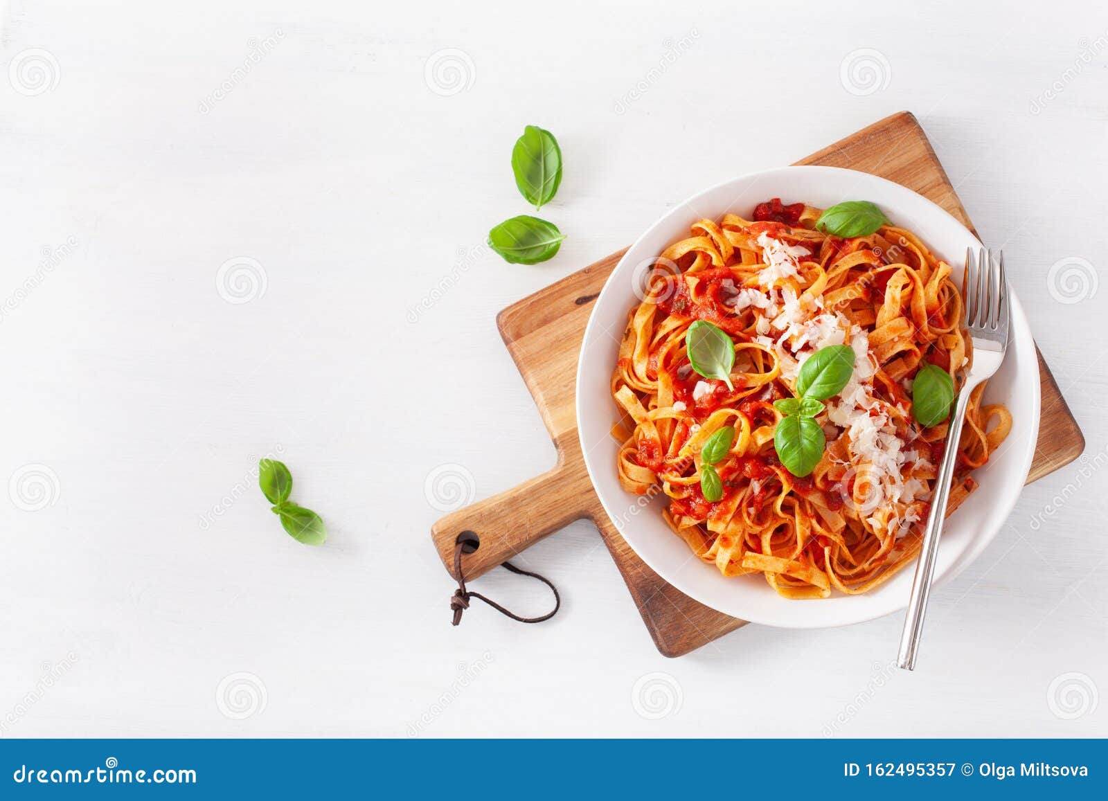 Tagliatelle Pasta with Tomato Sauce Parmesan Basil Stock Image Image