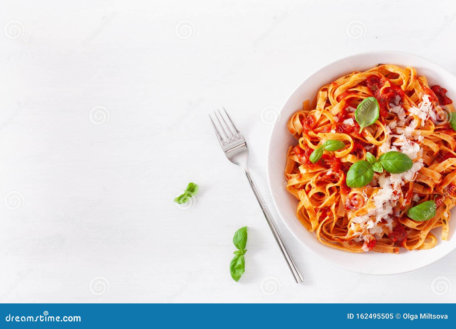 Tagliatelle Pasta with Tomato Sauce Parmesan Basil Stock Image Image