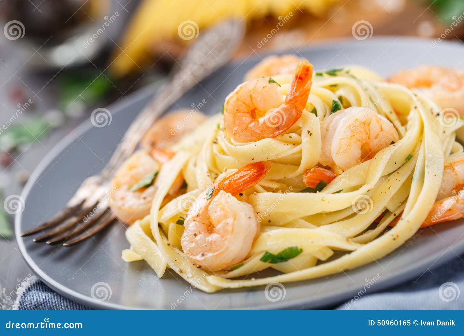 Tagliatelle with Shrimps and Parsley Stock Image Image of homemade