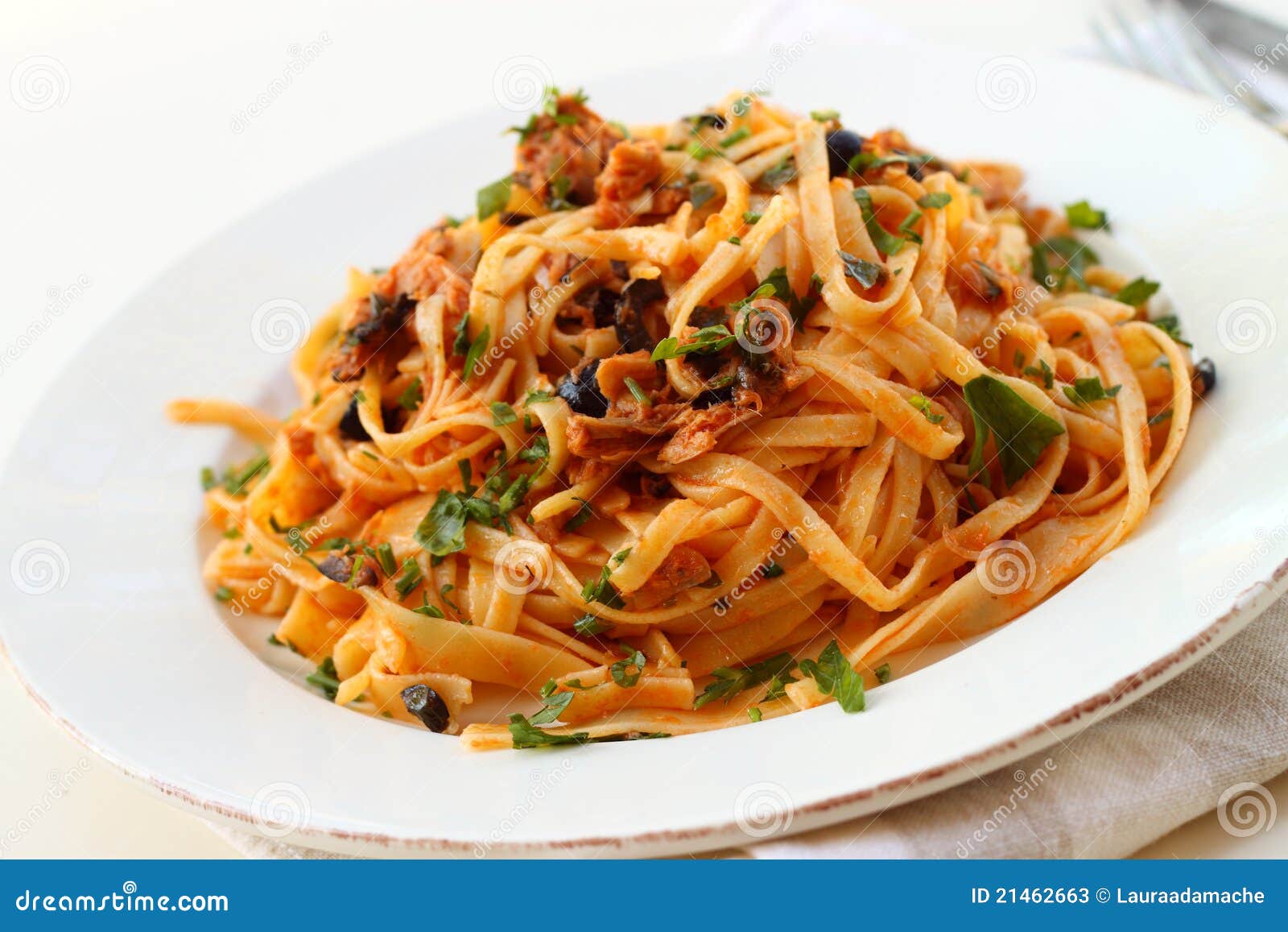 Tagliatelle with tuna stock image. Image of cuisine, lunch 21462663