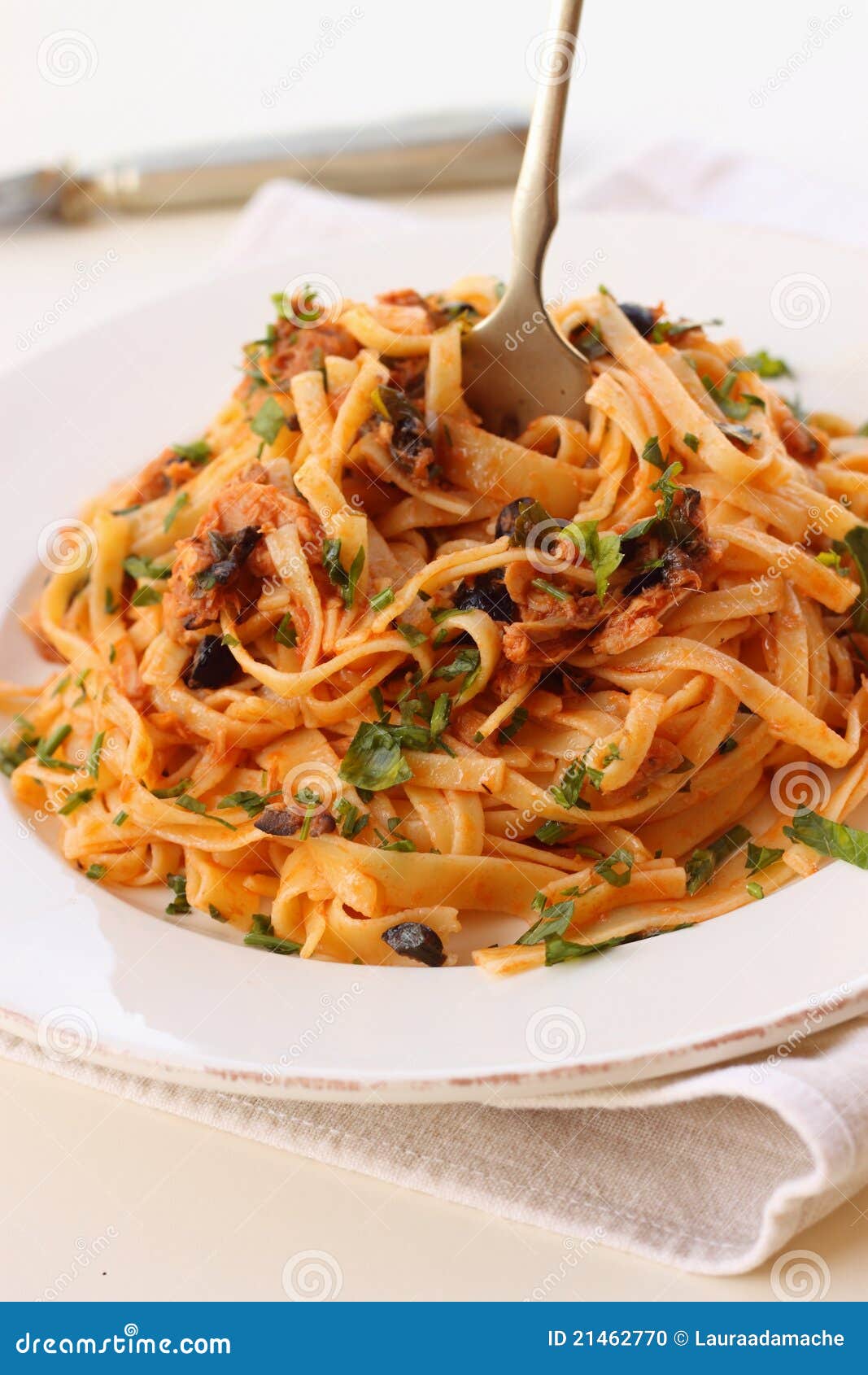 Tagliatelle with tuna stock photo. Image of pepper, mediterranean