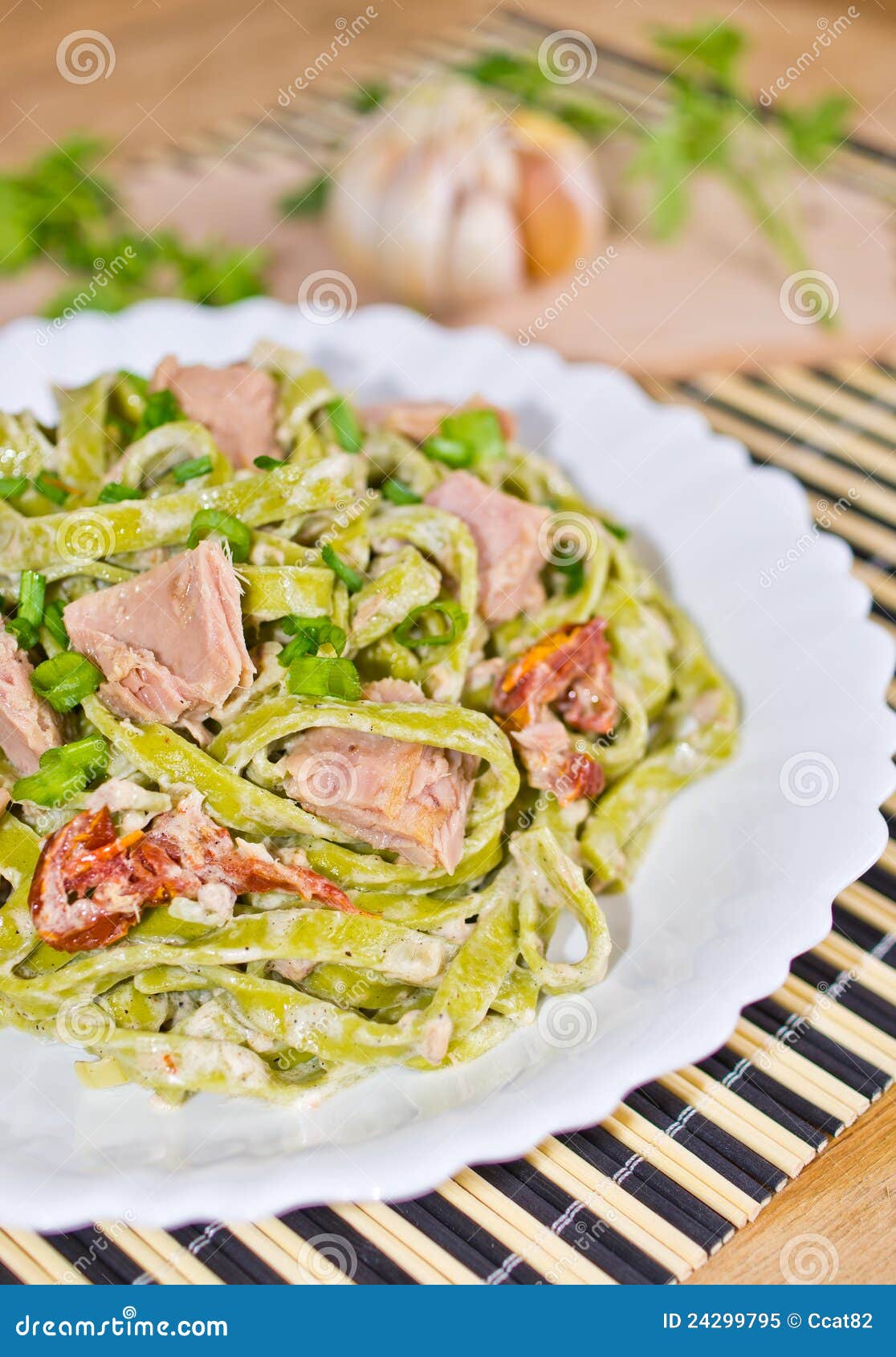 Tagliatelle with Tuna and Dried Tomatoes Stock Image Image of healthy