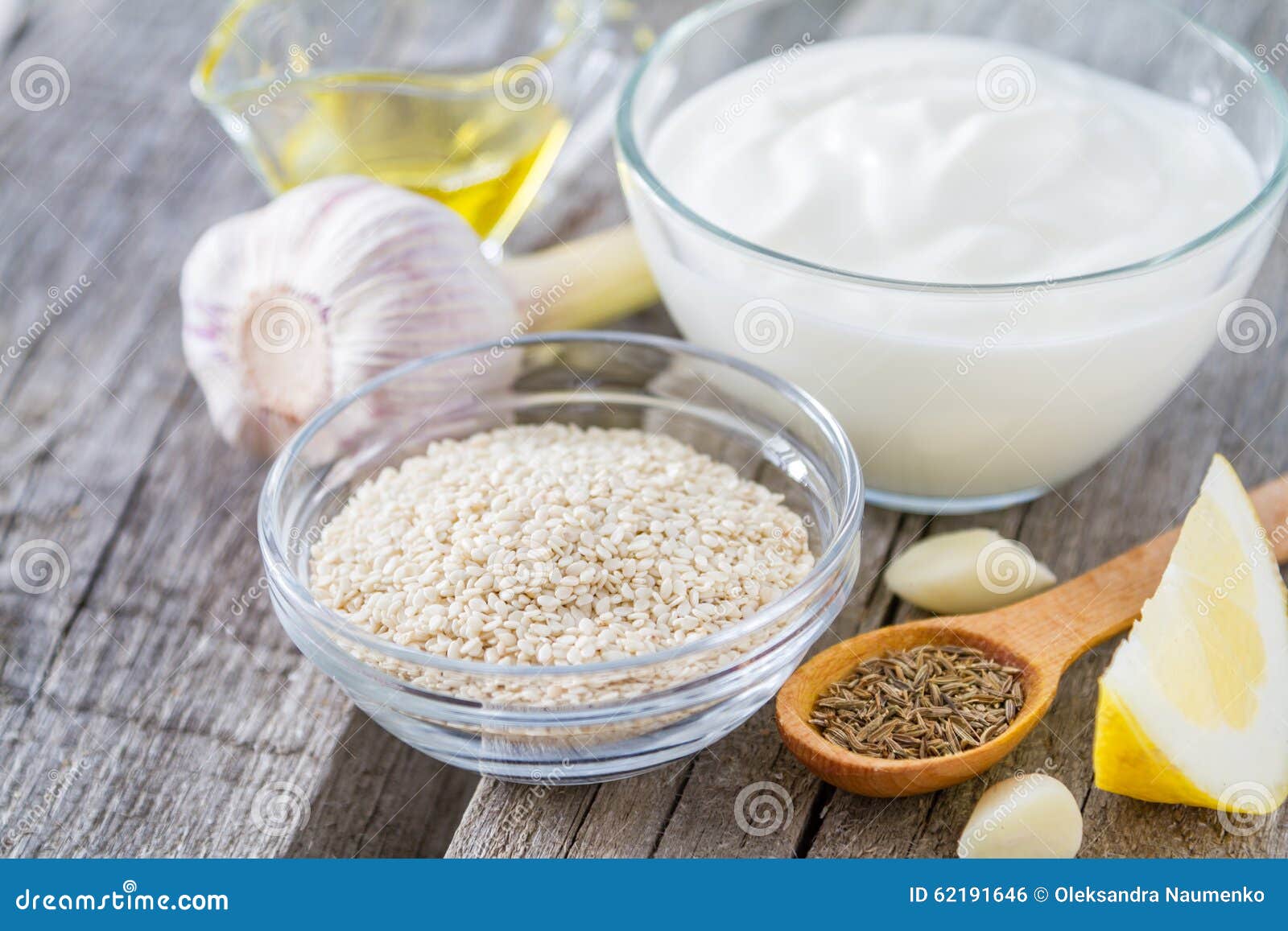Tahini sauce ingredients stock photo. Image of garlic 62191646