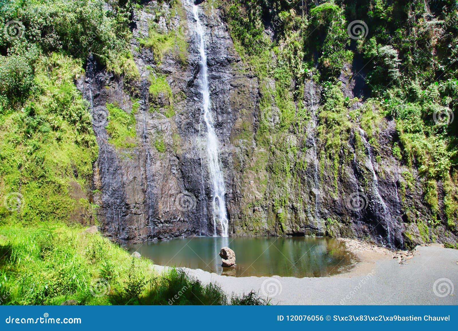 waterfall, tahiti island, french polynesia, close to bora-bora