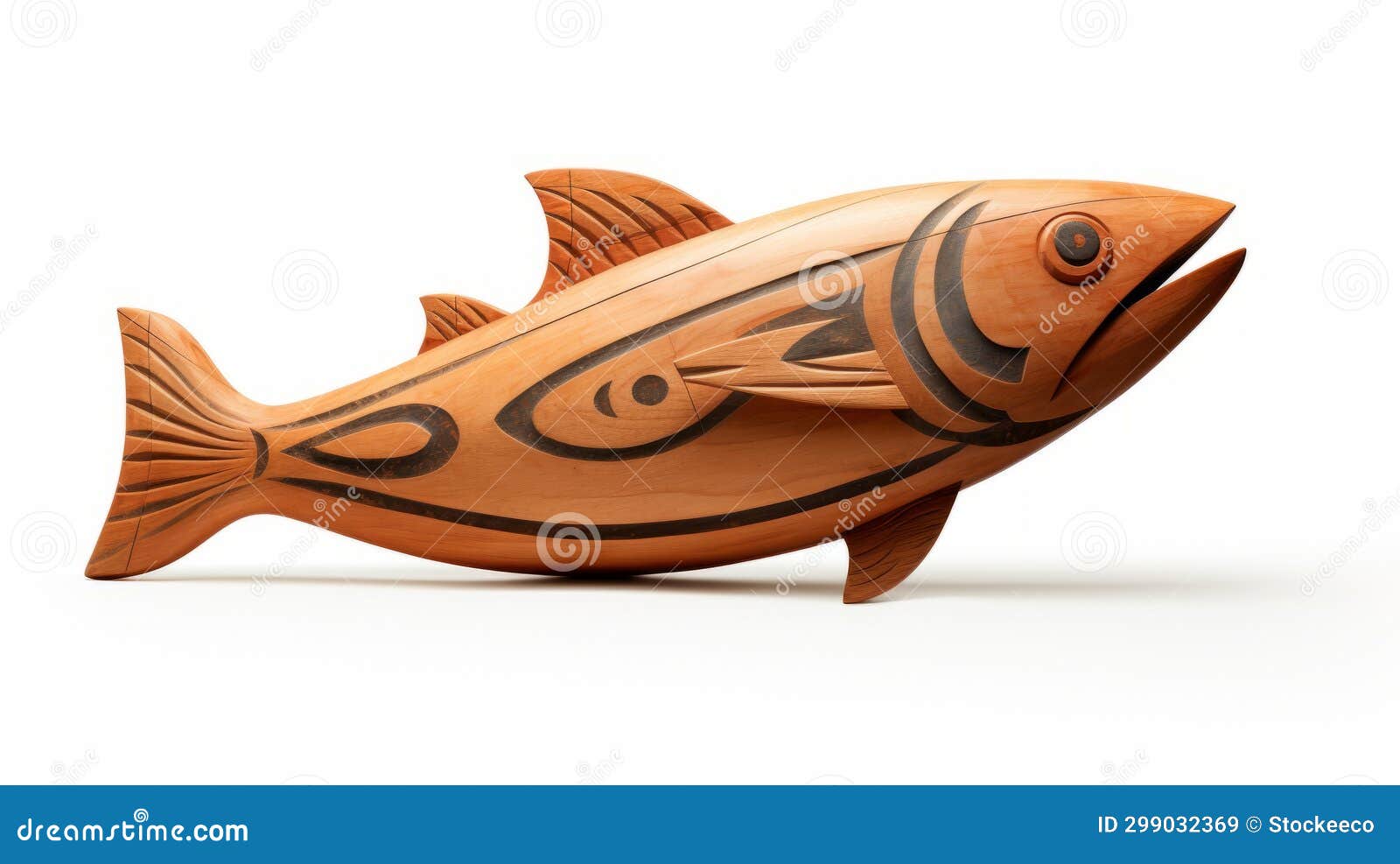 native american-inspired wood carving of a fish