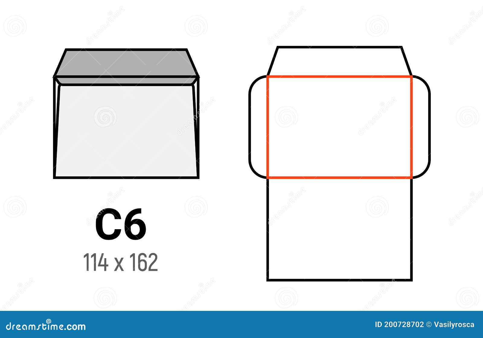 Taille Blanche De Coupe Du Modèle De La Maquette A6 De L'enveloppe C6  Illustration de Vecteur - Illustration du forme, cadre: 200728702