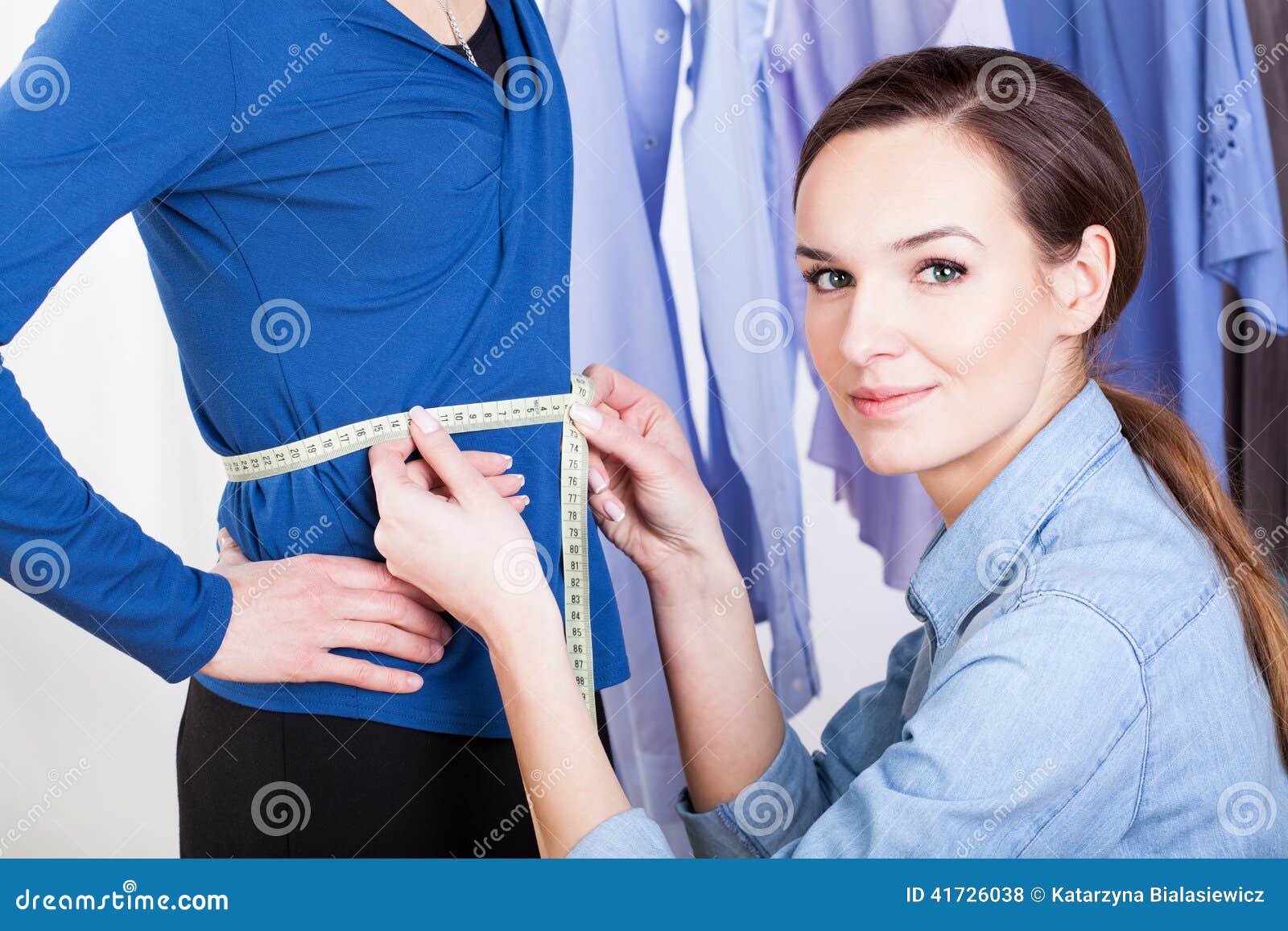 Tailor Measuring a Woman Model Stock Photo Image of cloth, cloths