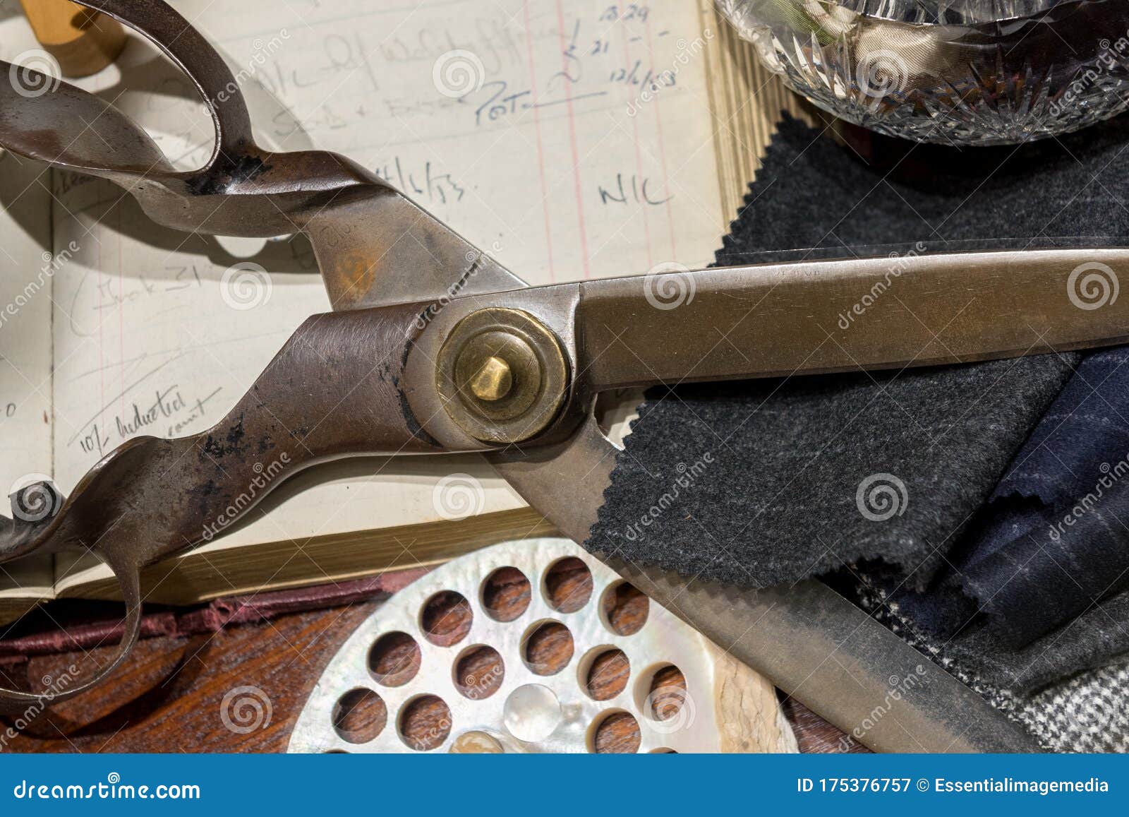 Tailor`s Scissors and Suit Swatches Stock Image Image of classic