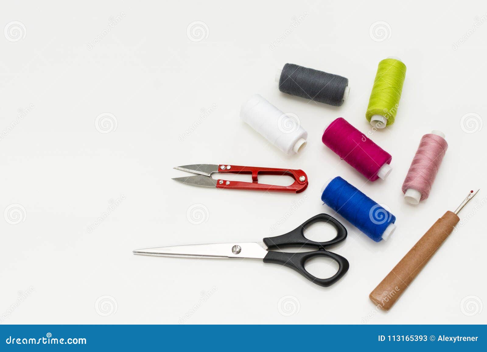 Tailor`s Work Desk. Pattern of Sewing Accessories and Tools on White  Background Top View Copyspace Stock Image - Image of professional,  manufacturing: 113165393