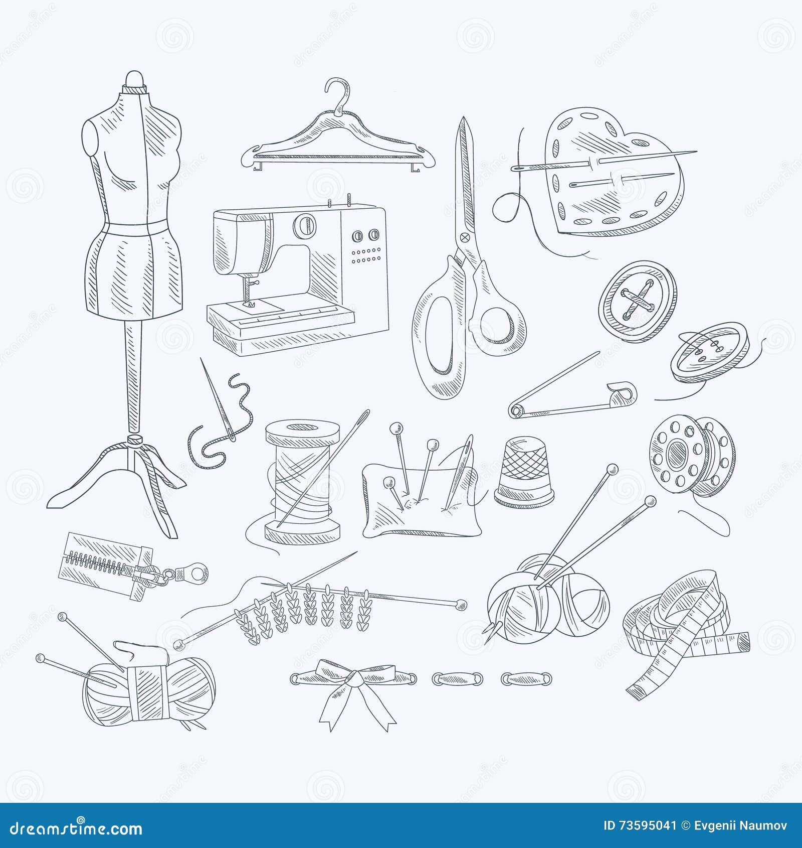 Tailor Shop Hand Drawn Equipment Set Stock Vector - Illustration of ...