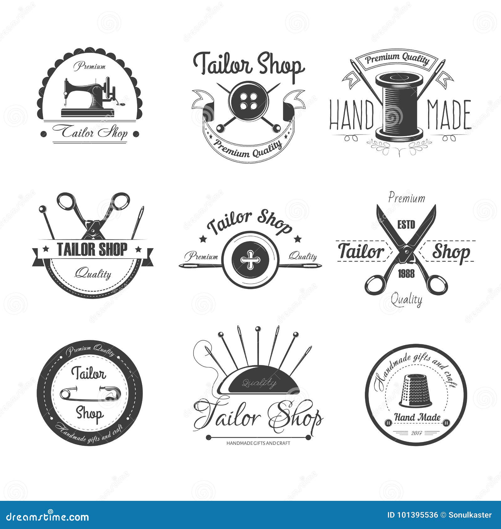 Tailor Shop Salon Vector Icons Button, Sewing Needle or Scissors and ...