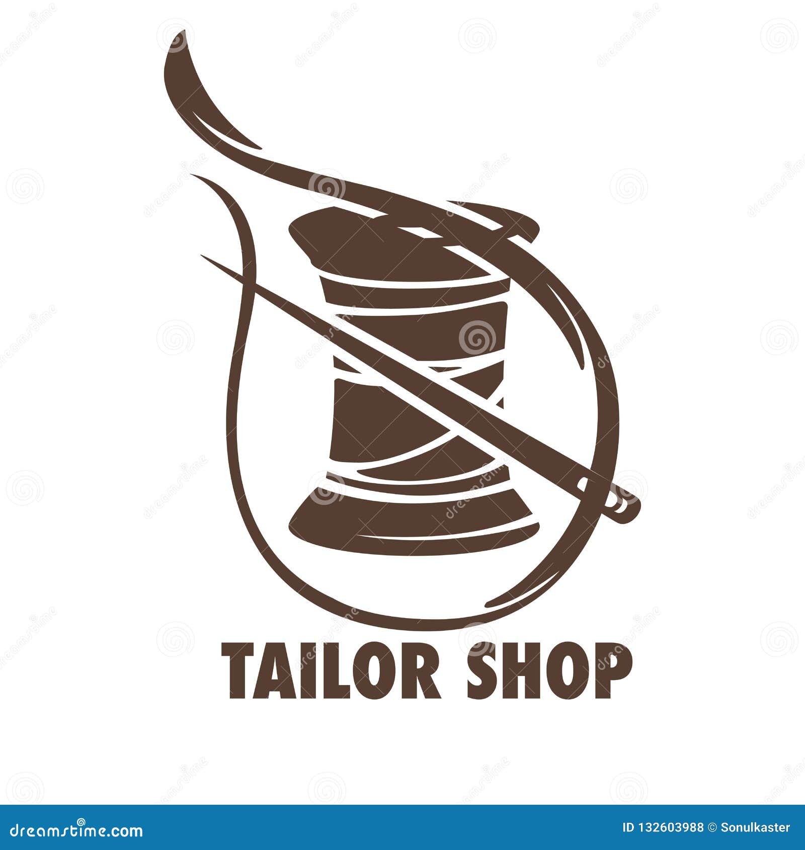 Tailor Shop Sketch With A Needle And Bobbin Of Thread Stock Vector