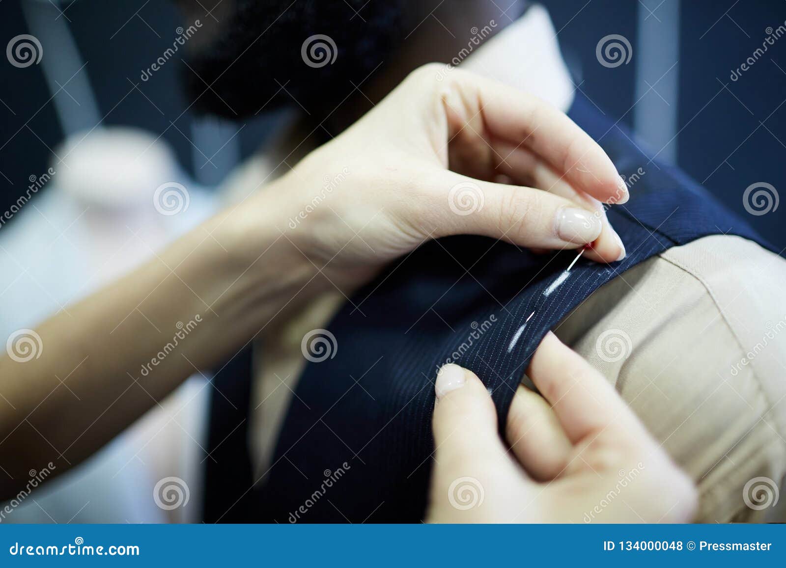 Tailor Using Sewing Pins To Fix Fabric Stock Photo Image of costume