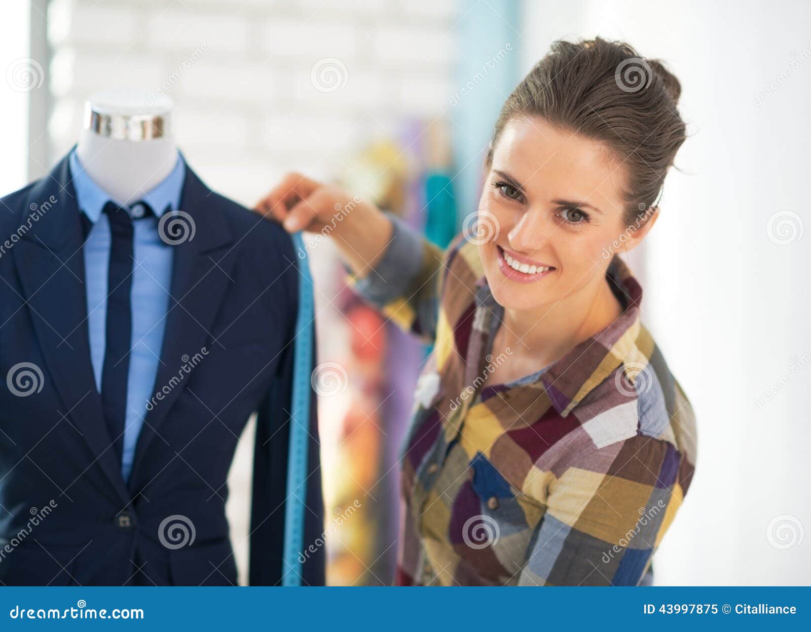 Tailor Woman Measuring Business Suit Stock Image - Image of creative ...