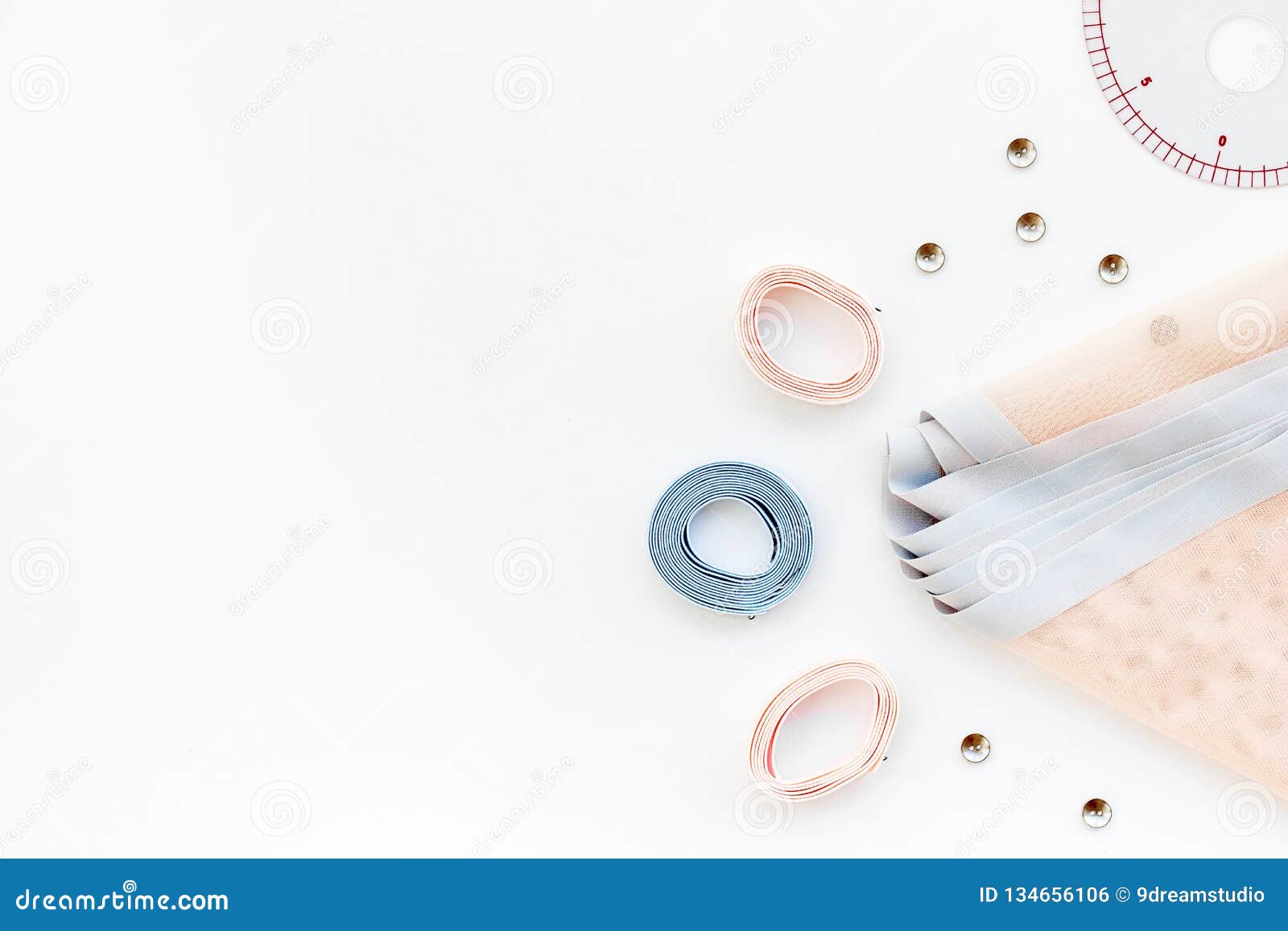 Tailor Work Place with Thread, Fabric. Sewing As Hobby. White