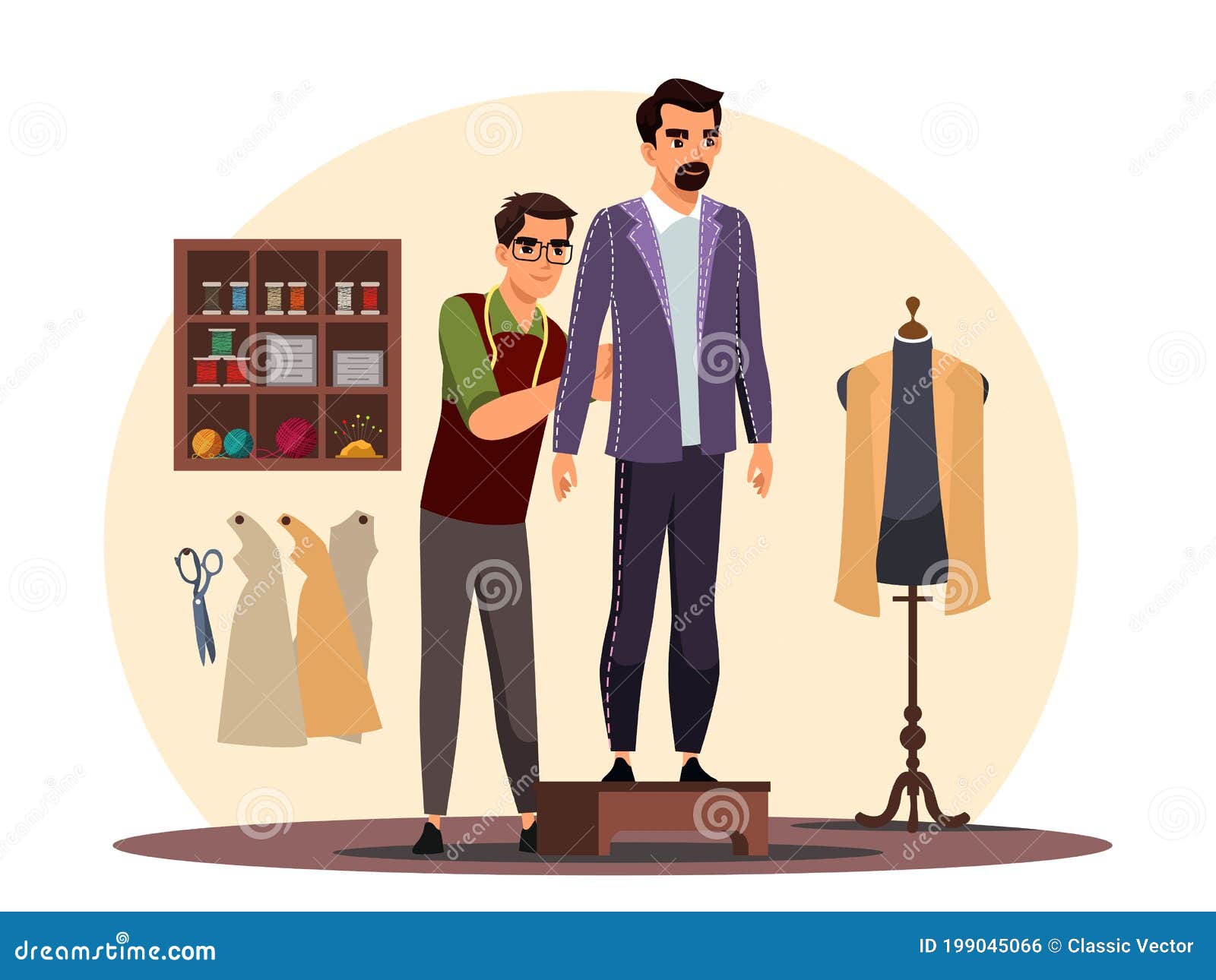 Tailor Working on Client Costume at Atelier Shop Stock Vector ...