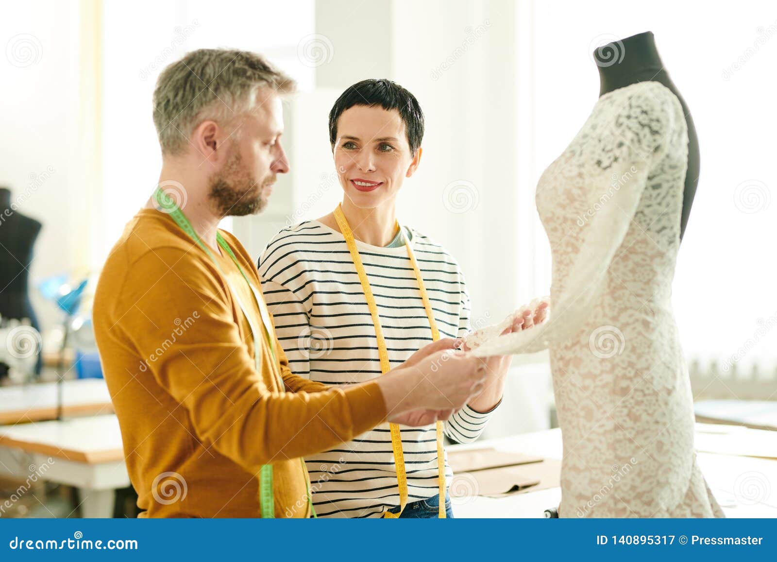 Tailors consulting stock image. Image of lace, colleague - 140895317