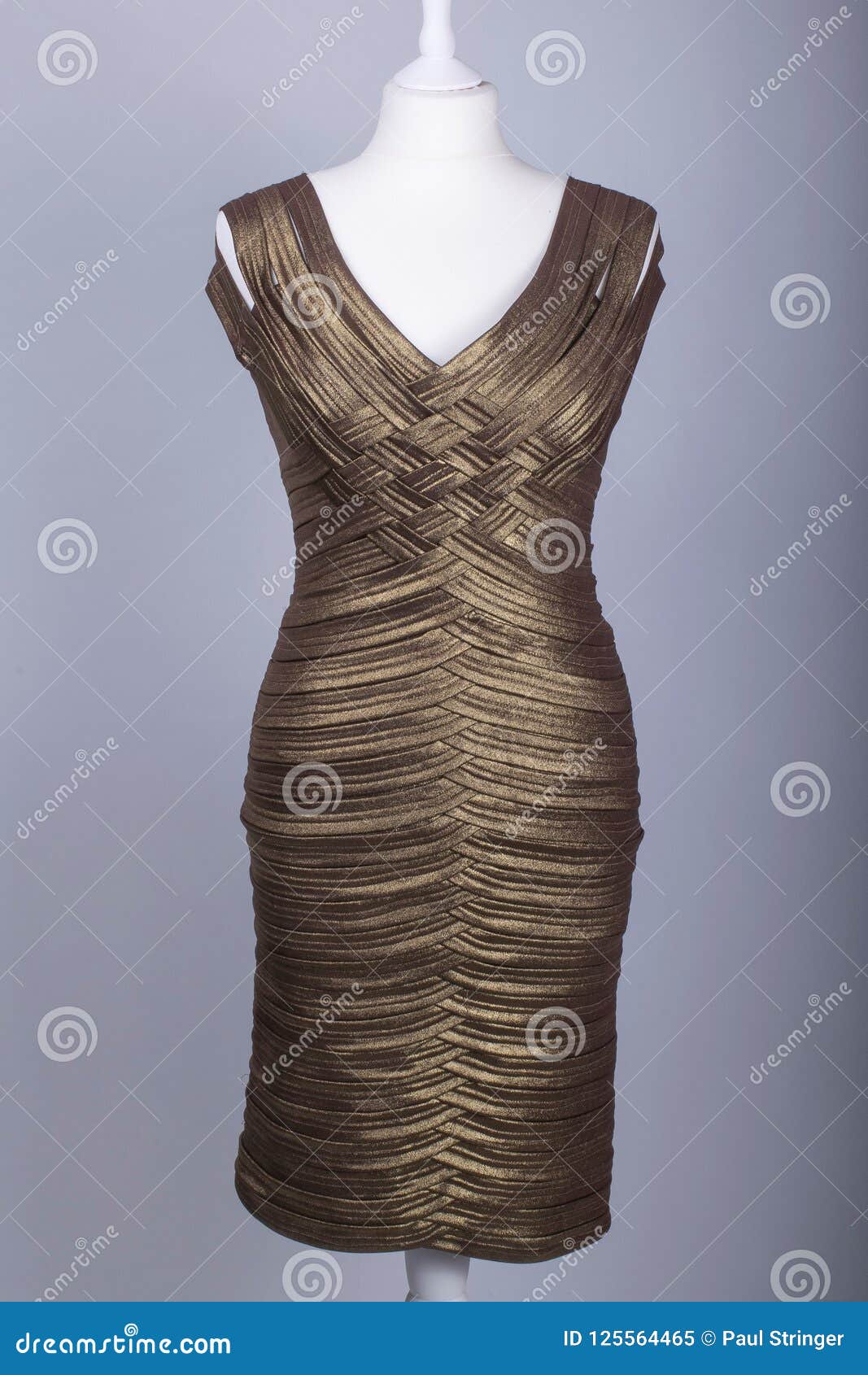 Tailors Mannequin Dressed in a Gold Shiny Dress Stock Image Image of
